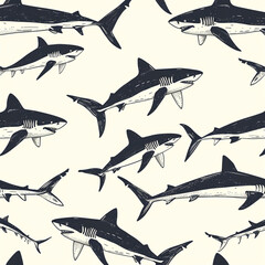 shark, pattern, ocean, blue, design