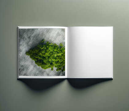 Open book with picture of leaf on the inside of it.