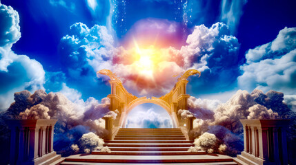 Stairway leading up to sky filled with clouds and stairway leading up to sky filled with clouds.