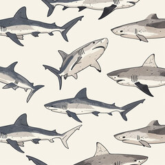 shark, pattern, ocean, blue, design