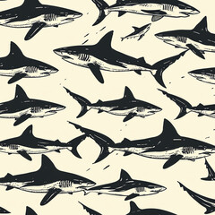 shark, pattern, ocean, blue, design