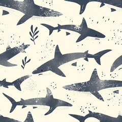 shark, pattern, ocean, blue, design