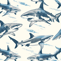 shark, pattern, ocean, blue, design