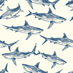 shark, pattern, ocean, blue, design