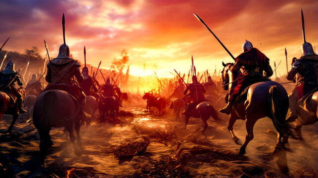 Group of men riding on the backs of horses next to each other.