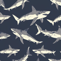 shark, pattern, ocean, blue, design