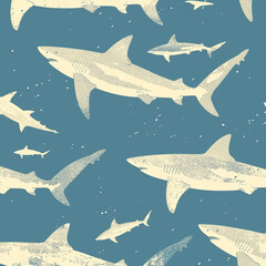 shark, pattern, ocean, blue, design