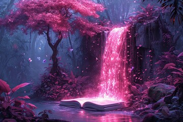 Pink Book Falls: A Magical Nighttime Adventure Generative AI