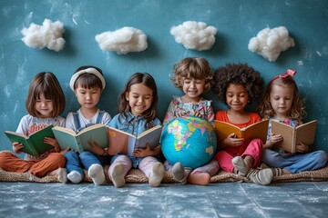 Reading for the Win: A Group of Children Smiling While Reading Books Generative AI