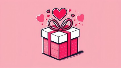 Pink gift box with a pink bow on a pink background with a red heart. Concept for valentine's day, mother's day, 8th march, birthday.