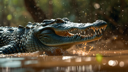 Fototapeta premium crocodile in the water in the wild, portrait of a crocodile
