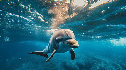 Fototapeta premium Close up picture of a dolphin swimming in the ocean