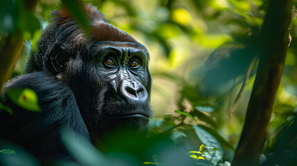 Fototapeta premium Close up portrait of a silver back gorillas face