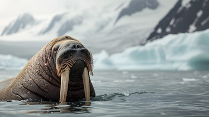 Walrus in Antarctica in the ocean, portrait of a walrus