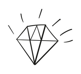 The diamond is hand painted. Isolated linear doodle vector illustration.