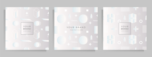 Cover template design for your menu, invitation, folder, notebook, postcard. Elegant geometric pattern in silver color with space for your text. Square format. Vector illustration.