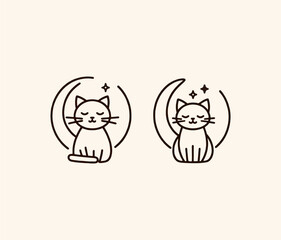 Adorable Cute Cat Sitting Pose Vector Line Drawing Illustration