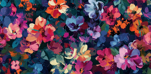 abstract  thic floral impressionist painting with bold hues 