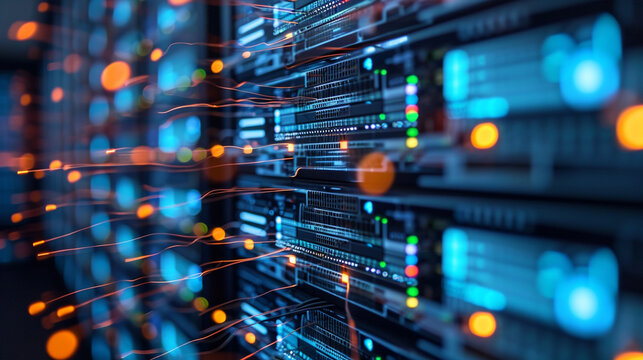 A diagrammatic representation of a computer network with servers and routers, network, dynamic and dramatic compositions, with copy space