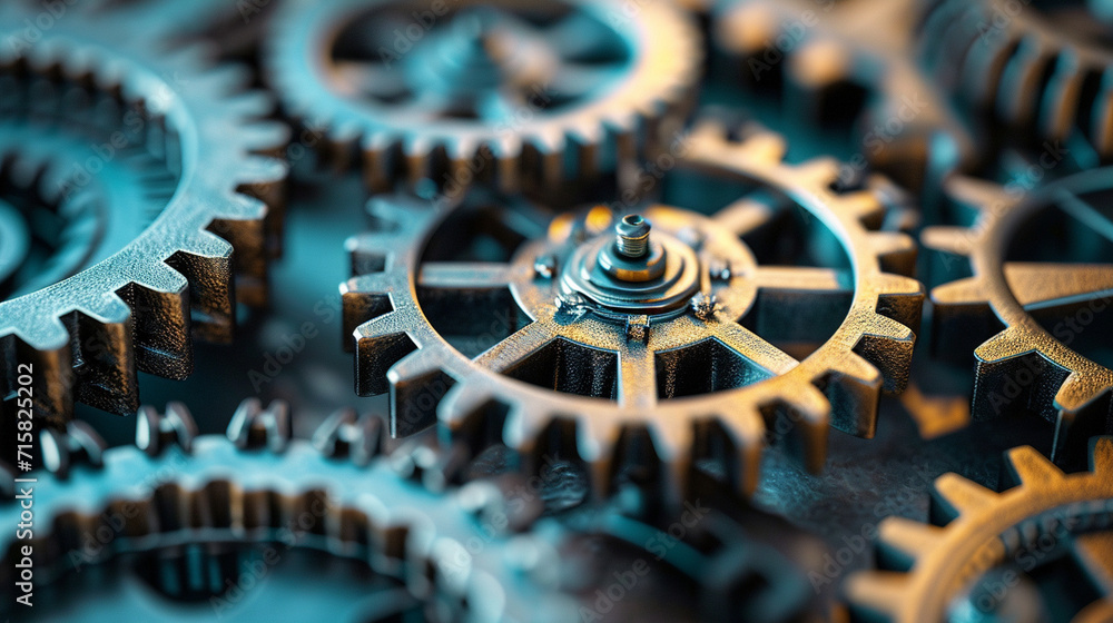 Poster an image of interconnected gears, symbolizing a network of mechanical systems, network, dynamic and 