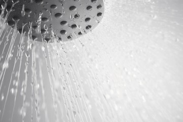 Water flowing from the shower head, close up