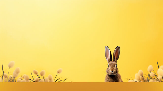  brown easter bunny ears on a yellow and minimalist background 