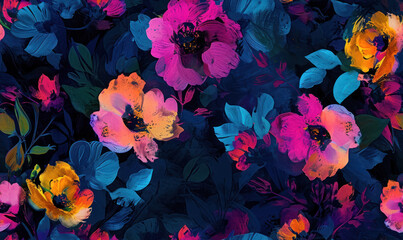 impressionist floral pattern with dark, vibrant colors - obrazy, fototapety, plakaty