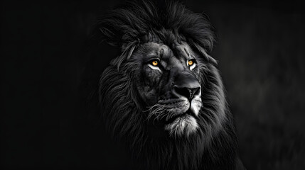 portrait of a lion, black and white