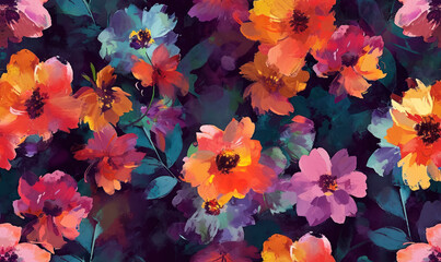 burst of colorful flowers in impressionist style - obrazy, fototapety, plakaty