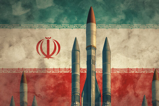 Combat missiles against the background of the Iranian flag.
