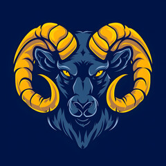 Ram Logo Concept Vector, Blue Background