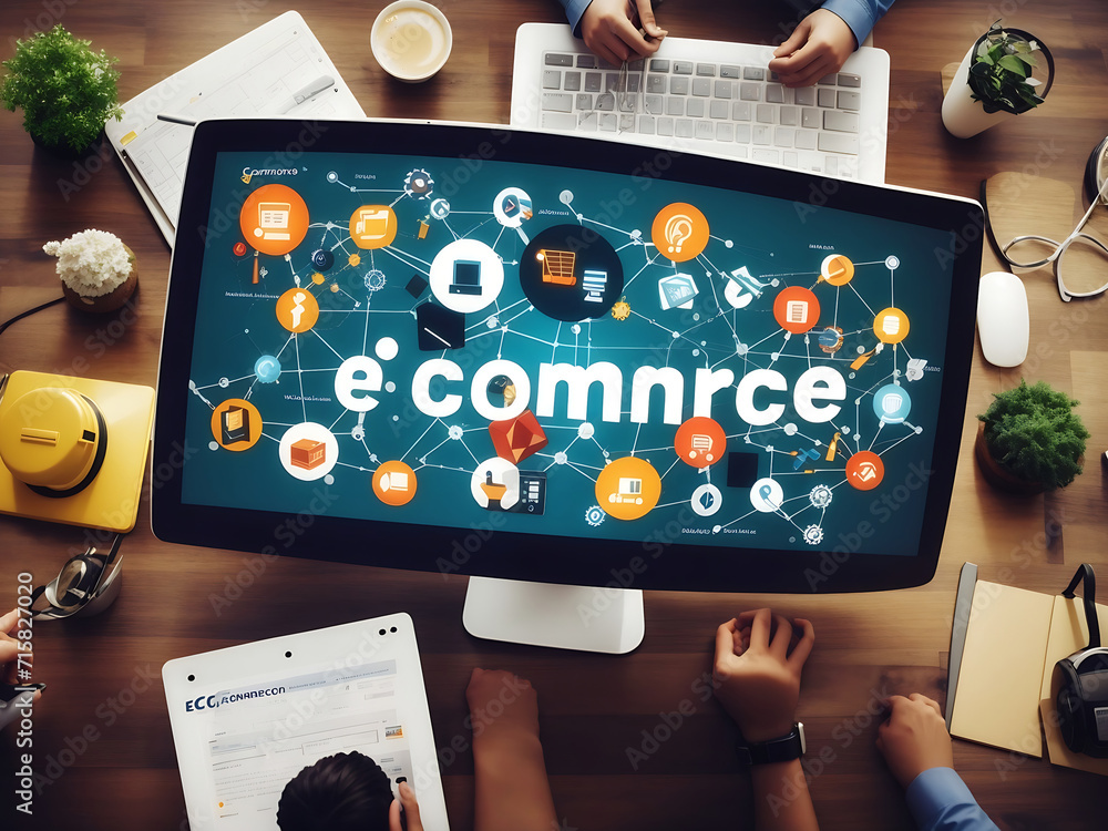 Poster e-commerce networking global communication website concept design.