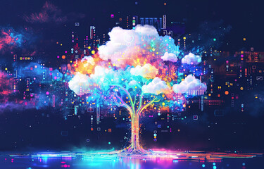 Obraz premium Cloud Networking, Crypto, AI, Firewall Network Security, Artificial Intelligence, Cyber Security, Cloud Managed, Circuit Board, AI Generated Art for Business and Technology