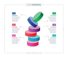 cylinder infographic template. six steps web, annual report, internet informational template. business information template