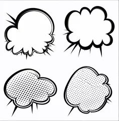 Poster Pop art style empty speech cloud set isolated on a white background. trendy black and white clouds.  illustration.  © Feathering Flower