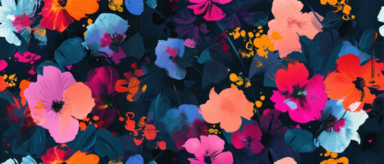expressionist floral canvas showcasing a blend of bold colors and dark tones