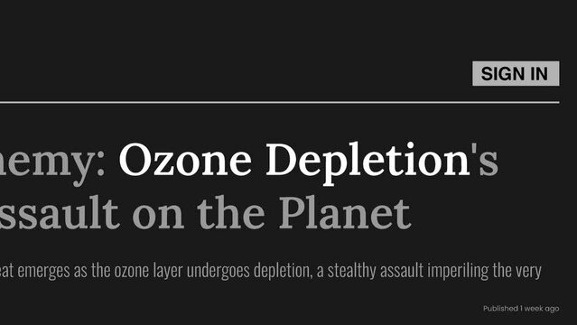 Term 'Ozone depletion' highlighted on FAKE headlines news publications. Titles on black background. Can be used for editorial AND non editorial content as everything is 100% fake