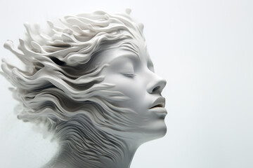 Fototapeta premium States of mind, fine art, beauty, make-up and fashion concept. Beautiful white woman abstract and surreal portrait silhouette made of white waves. Pure and bright background