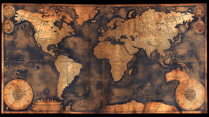 Ancient World Map in the Style of Leonardo da Vinci, ai generated