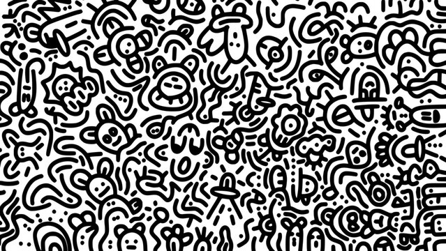 Cute hand drawn doodle art with black lines filling the paper. Creative abstract vector illustration suitable for wallpaper, drawing books, covers. Isolated on white background © Unplanned_Pixel
