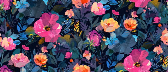 abstract floral impressionist painting with bold hues - obrazy, fototapety, plakaty