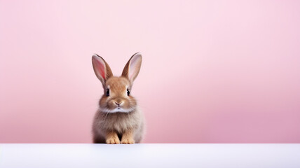 Fototapeta na wymiar brown easter bunny ears on a pink and minimalist background 