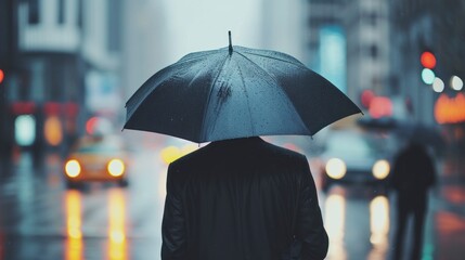 man in a suit with his back to him with an umbrella