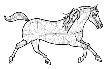 Running black line horse on white background. Colorful horse running isolated on background. polygon geometric pattern in pop art style for posters, banners