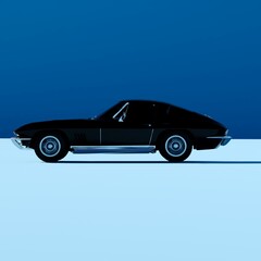 Fototapeta na wymiar american muscle car background, black c2 1963 isolated on a blue background, side view, america car, 4k Square