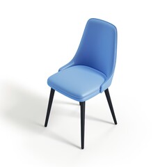 Blue Chair With Black Legs on White Background