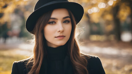 A beauty woman wear a hat with fashionable outdoor 