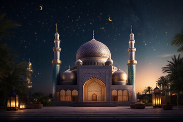 "Mosque under the Moon: Ramadan Glow"