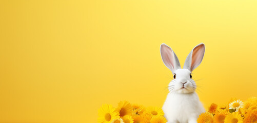 White easter bunny ears on a yellow and minimalist background 