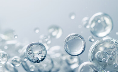 White transparent drops liquid bubbles molecules.